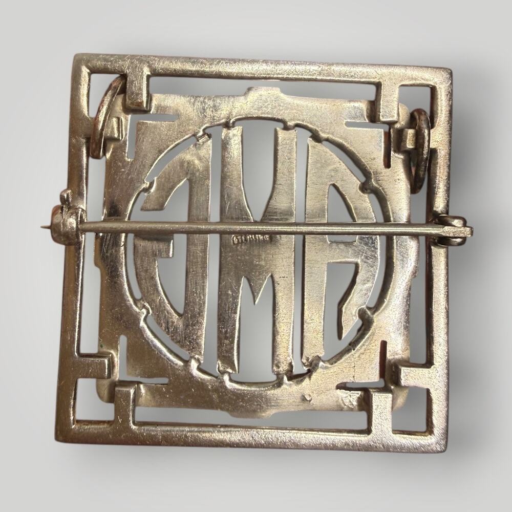 Vintage Art Deco Sterling Silver Marcasite AMG Monogram Brooch Pendant – 10.2g - Picture 2 of 7